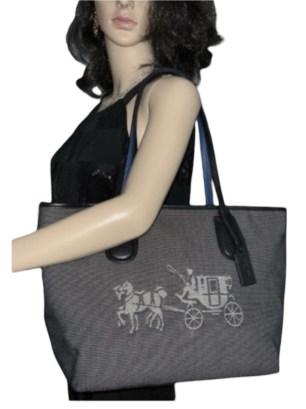 COACH Blue Canvas Taxi Tote Horse and Carriage Shoulder Bag - Picture 3 of 16